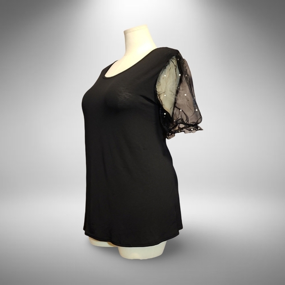 Chic Black Sheer Cap Sleeve w Pearl Accents By Luna Moon Whymsygoth Goth Bubble◯ - Picture 2 of 9